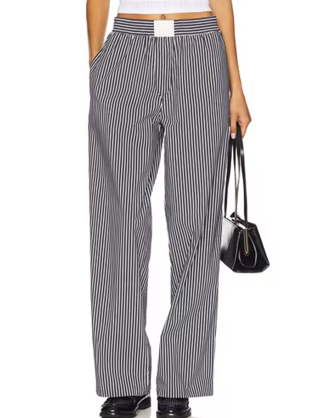 Lioness Black and White Vertical Stripe Straight-Leg Pants